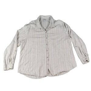 Orvis Women's XXL Shirt Button Front Top‎ Linen Blend Beige Striped Long Sleeve